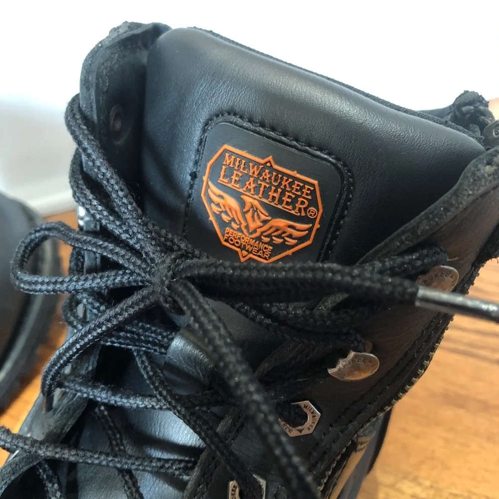 Milwaukee Leather 9050 Men's Leather Motorcycle Rider Boots + Superfeet Insoles!